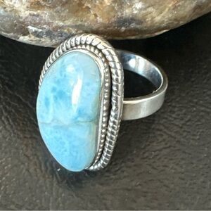 Gorgeous Blue Larimar Sterling Silver Ring Sz 10 17652